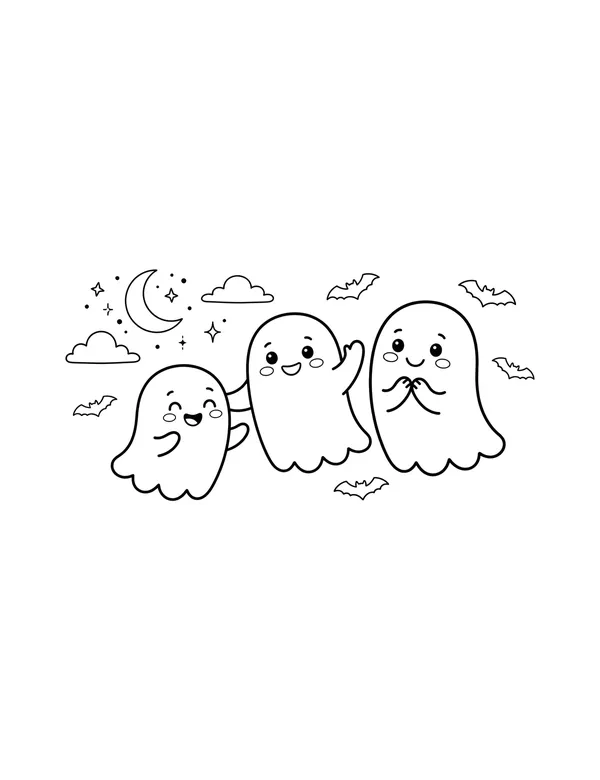Friendly Ghosts coloring page — free printable