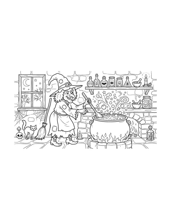 Witch's Cauldron coloring page — free printable