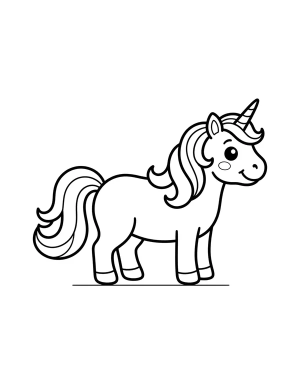 Standing Unicorn coloring page — free printable