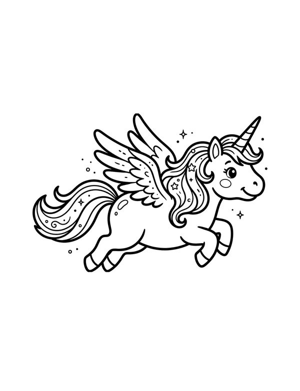 Winged Unicorn coloring page — free printable