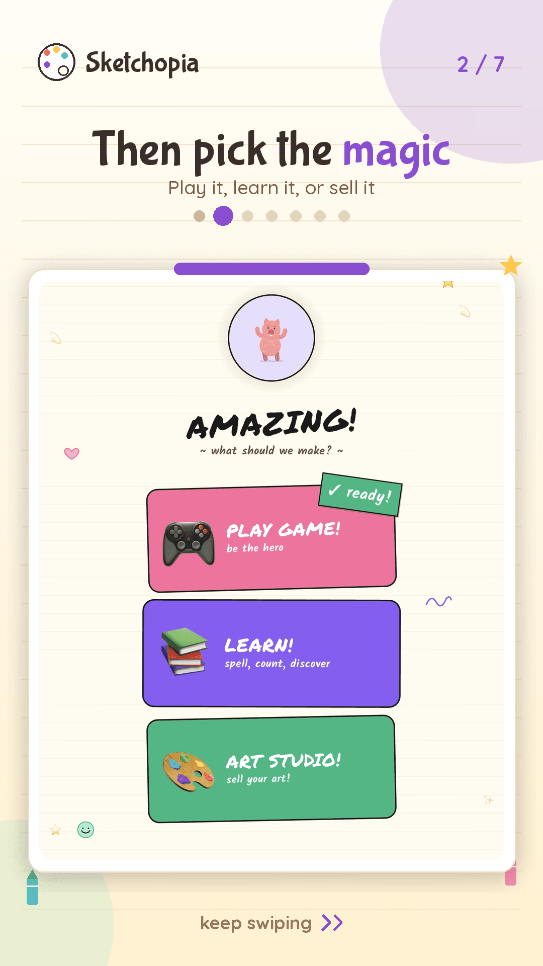 Sketchopia screenshot — Then pick the magic — play, learn or sell