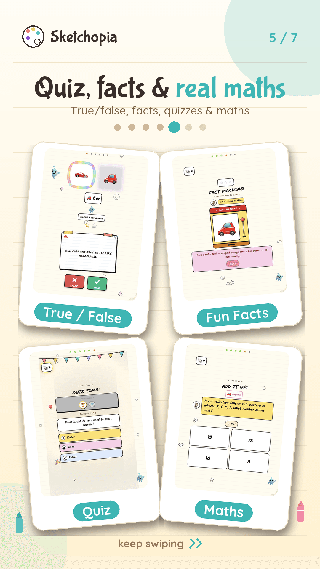 Sketchopia screenshot — Quiz, facts and real maths