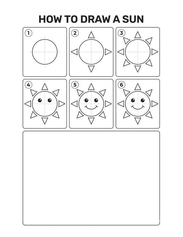How to draw a Sun — free printable step-by-step sheet