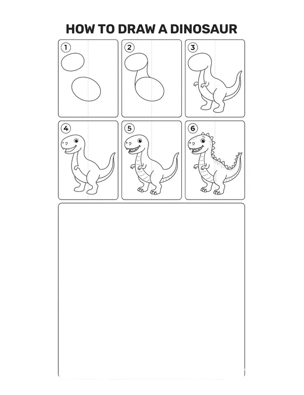 How to draw a Dinosaur — free printable step-by-step sheet