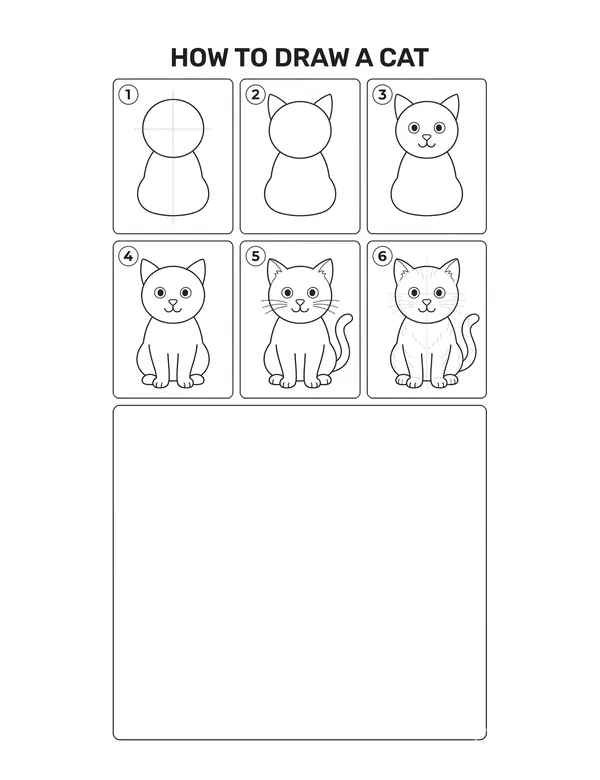 How to draw a Cat — free printable step-by-step sheet