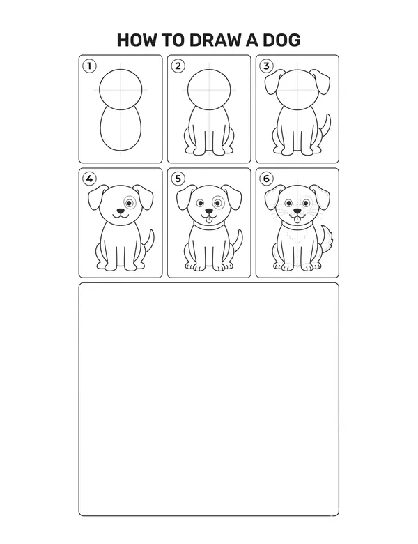 How to draw a Dog — free printable step-by-step sheet