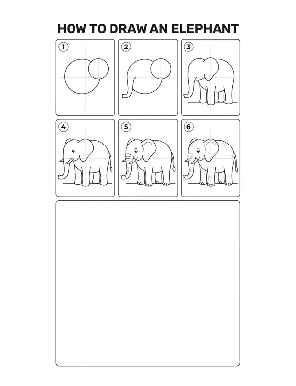 How to draw a Elephant — free printable step-by-step sheet