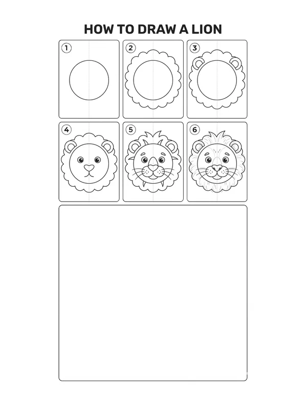 How to draw a Lion — free printable step-by-step sheet
