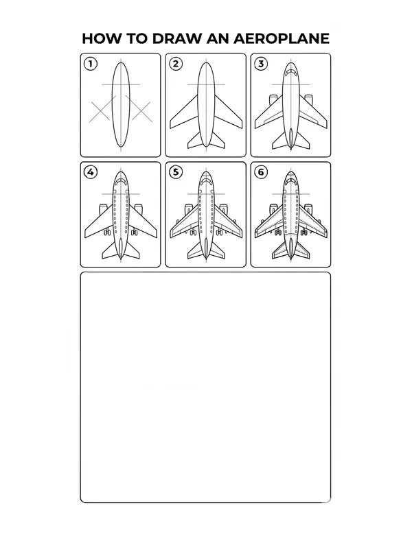 How to draw a Aeroplane — free printable step-by-step sheet
