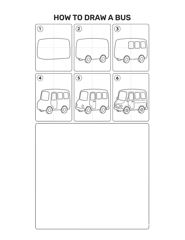How to draw a Bus — free printable step-by-step sheet