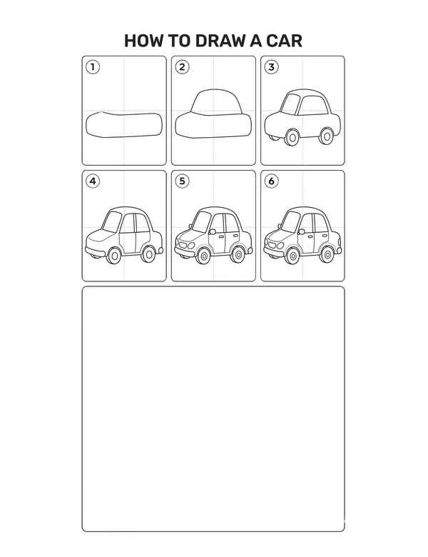 How to draw a Car — free printable step-by-step sheet