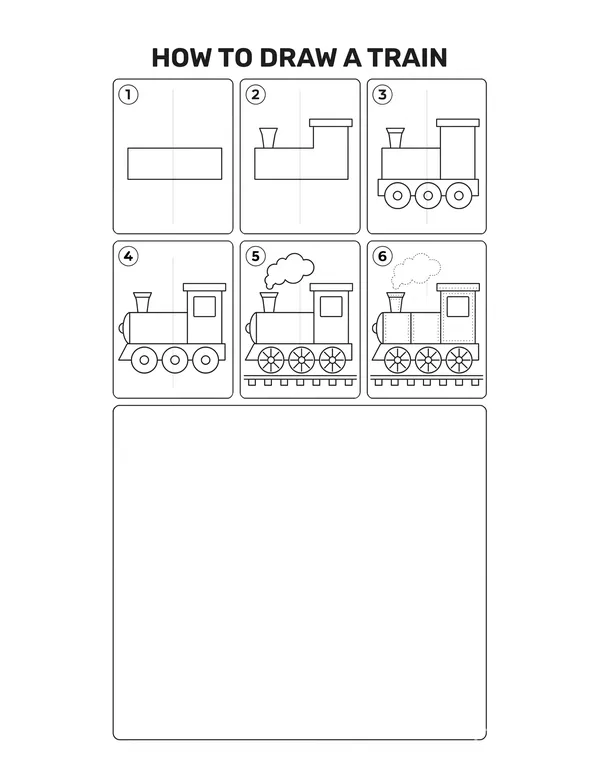 How to draw a Train — free printable step-by-step sheet