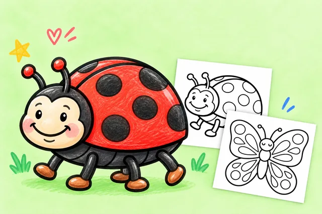 Bug & insect coloring — a colored-in example and the printable sheets